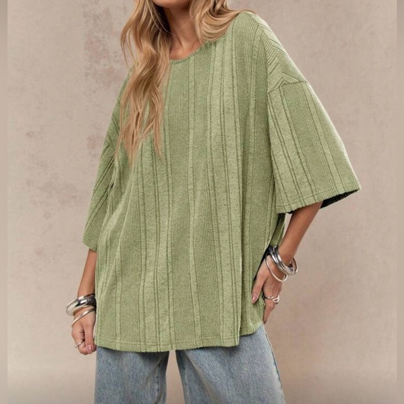 Missguided Tops - Missguided Sage Green Oversized Knit Sweatshirt
